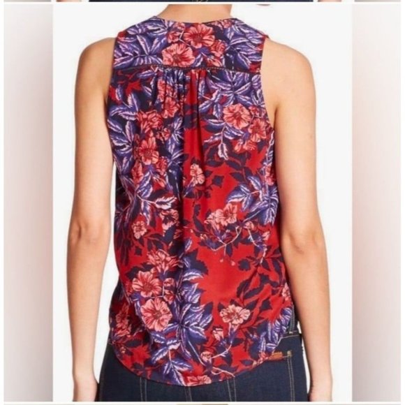 Rebecca Taylor Floral Silk Tank Satin Blouse Top Burnt Red Multi Sz 2 - Picture 3 of 8